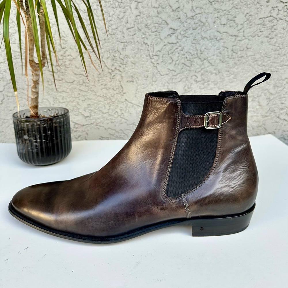 John Varvatos Collection Men's Lewis Buckle Steel Gray Leather Chelsea Boots 13 - Picture 5 of 7